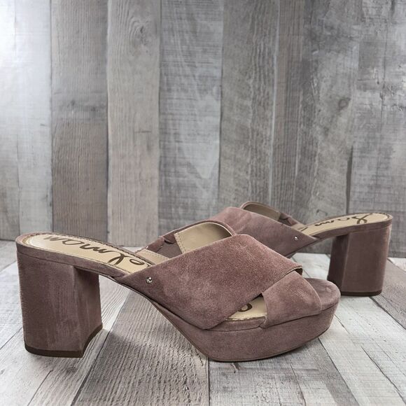 Sam Edelman Jayne Women's 9.5 Platform Block High Heel Sandals Suede Dusty Rose - Picture 3 of 12